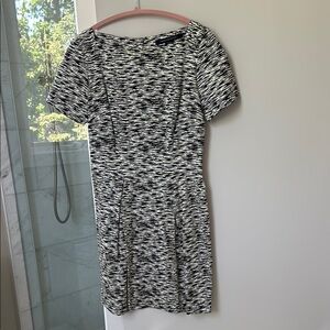 French Connection Black and White Puff Sleeve Sheath Dress